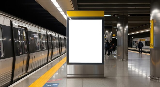Empty advertising billboard in subway station.