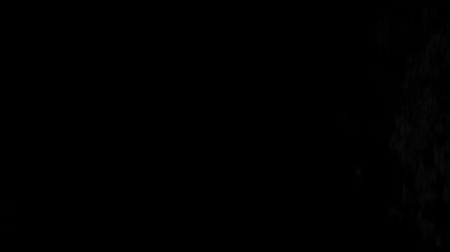 Smoke atmosphere or fog overlay on black background, vfx compositing and fog effect use, white fog cloud motion graphic on dark background, slow motion of steam rising up, 4k loop