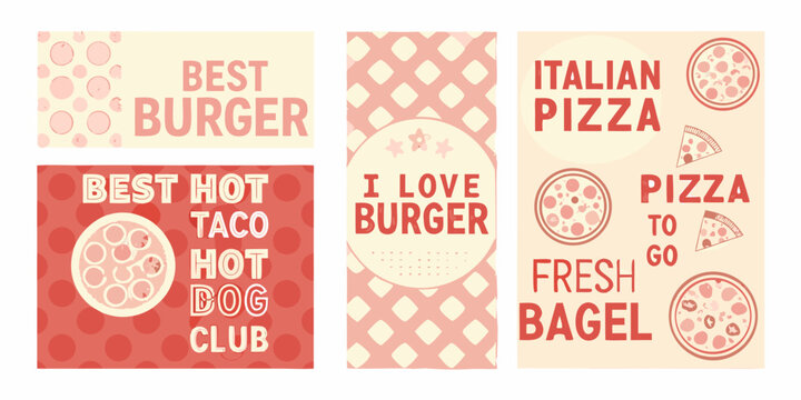 Retro food pattern with burger pizza taco and bagel illustrations