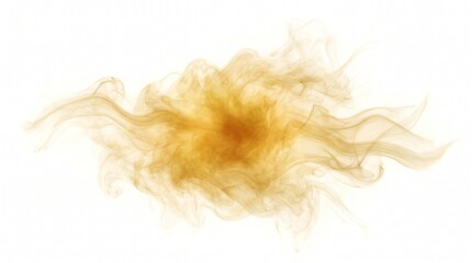 Fototapeta premium Golden smoke swirls gracefully against a crisp white background creating a soft and elegant ethereal effect