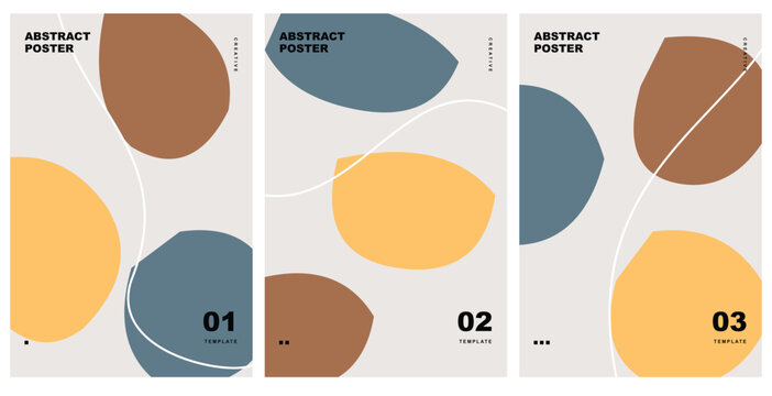 Set of three abstract posters with organic shapes and lines