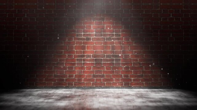 Dark empty street, dark background, empty dark scene with a brick wall. Camera zooms in on a brick wall on a dark street. Neon sign template. Video template for your product. Futuristic video backgrou