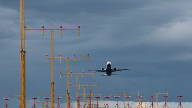 Stockholm, Sweden  A commercial jetliner or airplane takes off at Arlanda Airport. 