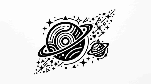 Abstract Planets and Stars, Cosmic Galaxy Design, Space Exploration Art