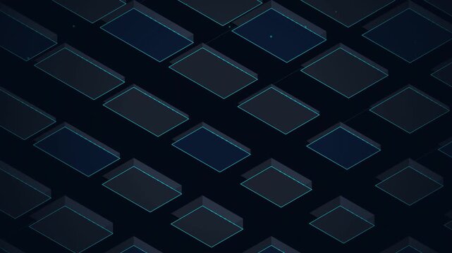 Isometric navy cyan digital circuit platform displays futuristic technology