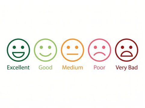 Customer experience rating scale with smiley faces representing satisfaction levels