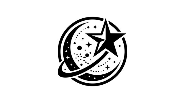 Abstract Star Logo with Crescent Moon and Orbiting Ring