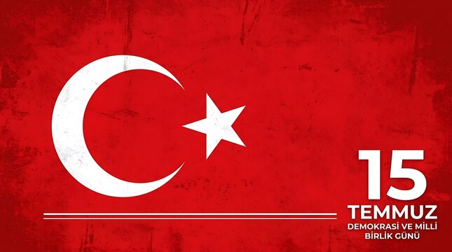 Turkish flag with white crescent star and July 15 text
