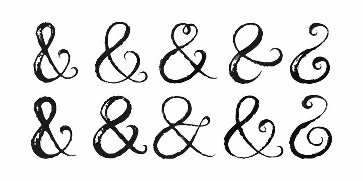 Collection Of Ten Brushstroke Ampersand Symbols On White Background