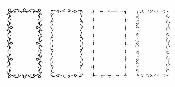 Vintage ink borders four vertical rectangular frames on white background