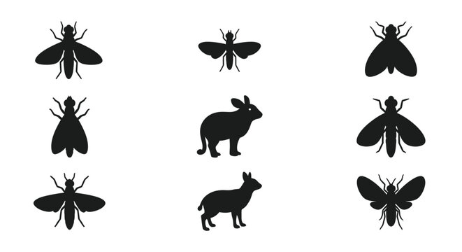 Insects and animals silhouettes against a plain background