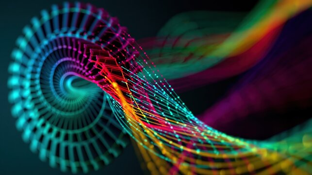 Digital twin control concept with floating turbine shapes and dynamic data light trails