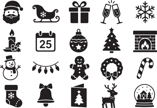 Set of black christmas holiday icons on a white background Vector