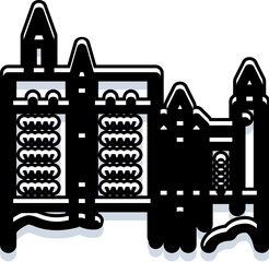 Obraz premium Castle school building icon featuring towering structures and intricate details, symbolizing education, magic, and mystical architecture on a white background