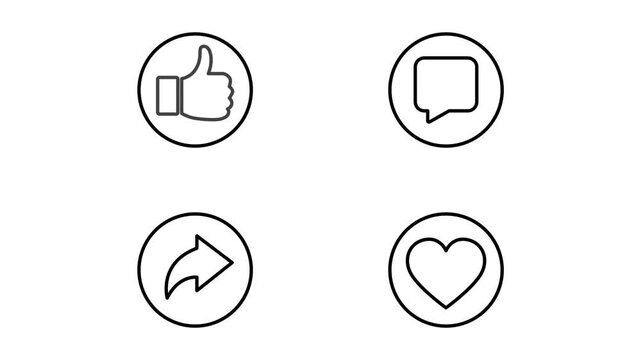 Basic Social Interaction Icon Pack Seamless Loop Animation 4K Transparent Background Minimalist Black Outline