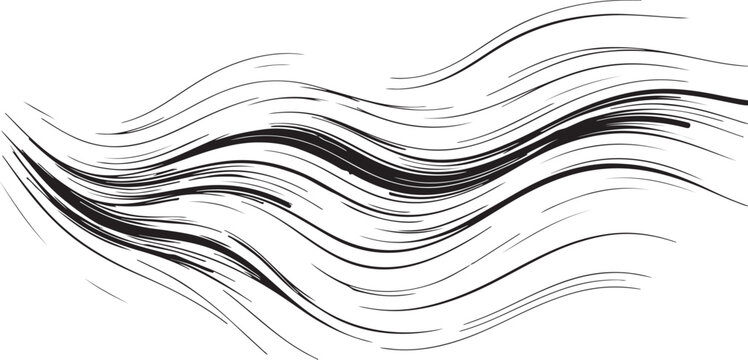 Abstract flowing black ink lines illustration on white background Vector