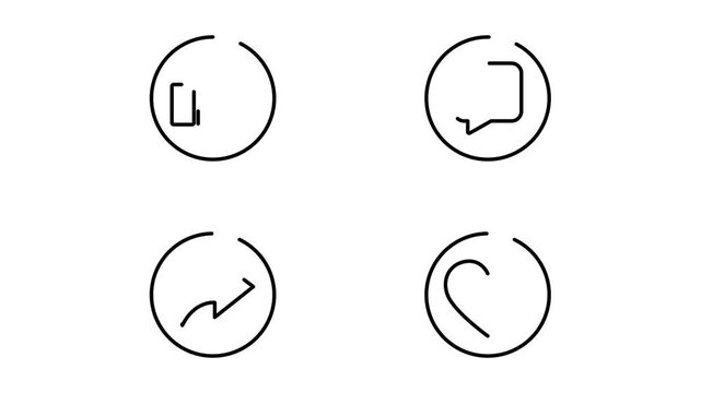 Basic Social Interaction Icon Pack Drawing Line Forming Animation 4K Transparent Background Minimalist Black Outline