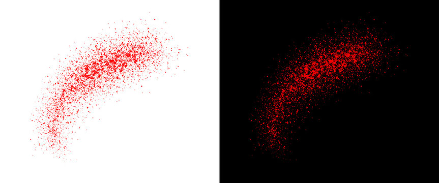 Red spray paint texture on white and black background, abstract crimson splatter effect, grainy blood splatter element for graphic design png
