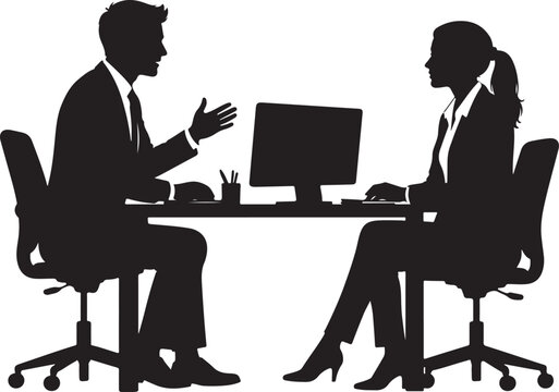 Business man and woman having a meeting at office desk in silhouette Vector