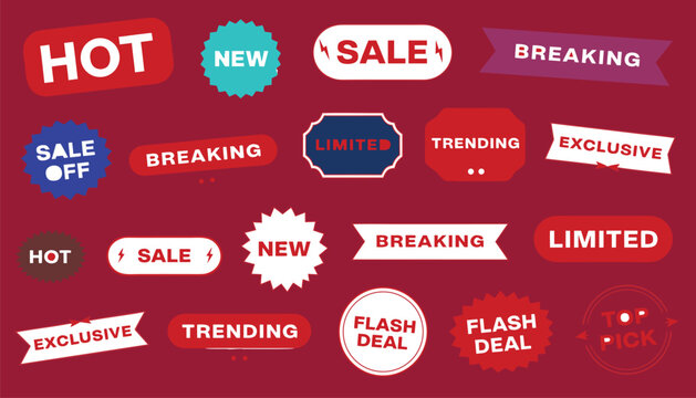 Colorful sale and deal badges collection on pink background Vector