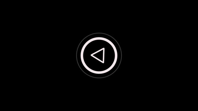 Minimalist white video play button icon on a black background. Play button icon animation on circle. 