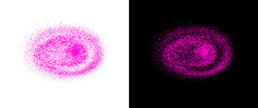 Neon pink spray paint texture on black and white backgrounds, abstract airbrush graffiti element, magenta aerosol splatter design asset png
