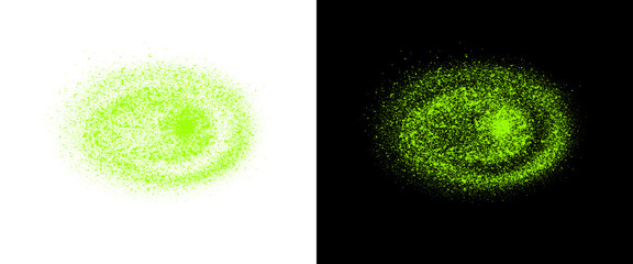 Glowing green particle burst on black and white backgrounds, abstract neon light explosion, cosmic dust ring effect for design overlays png © Smart Studio