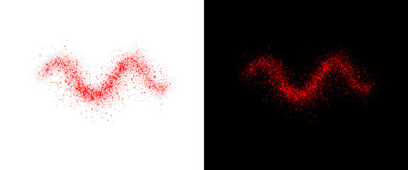 Red glitter dust wave on white and black background, sparkly powder trail, glowing magic particle spray for festive design © Smart Studio