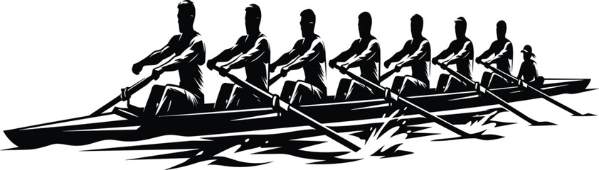 Competitive Rowing Team in Racing Shell Boat Synchronized Crew Athletes Sports Illustration Isolated on White Background © Prince7011