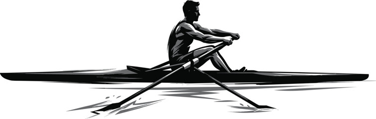 Single Sculler Rowing Racing Shell Boat Dynamic Water Sports Illustration Isolated on White Background © Prince7011