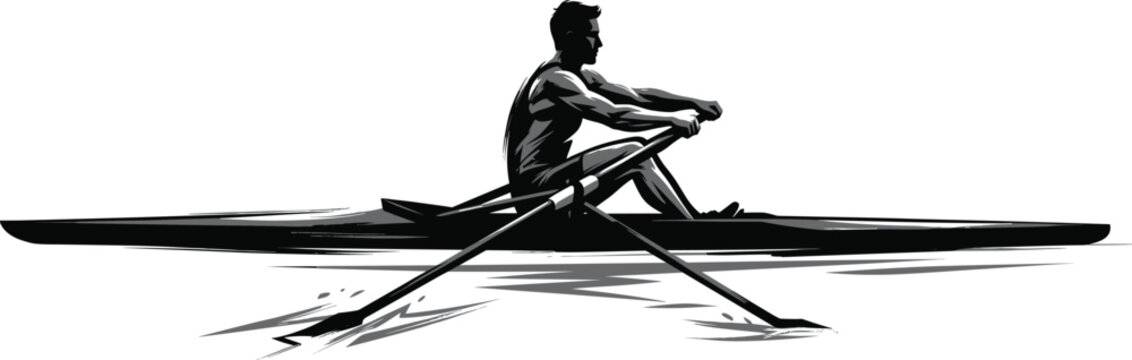 Single Sculler Rowing Racing Shell Boat Dynamic Water Sports Illustration Isolated on White Background