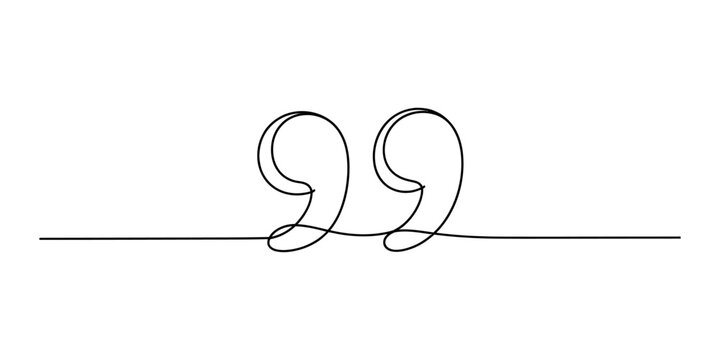 Continuous single line drawing of double quotation marks symbol isolated on a clean white background for minimalist design concept Vector, illustration