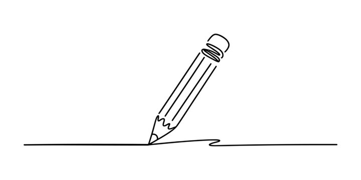A single continuous line drawing of a wooden pencil writing a straight line on a clean page for creative design and education art Vector, illustration