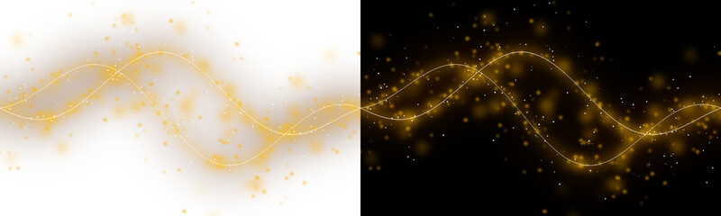 A stunning golden magic wave flowing with glowing light lines and shimmering particles, isolated on transparent background © MDSakib