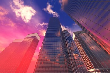 Skyscrapers, high-rise buildings from below against the background of the sky, cityscape, panorama of skyscrapers, 3D rendering © ustas