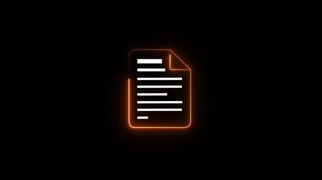 Futuristic Digital File Document Icon with Glowing Neon Outline for Business Reports and Documentation 4K Motion Graphics