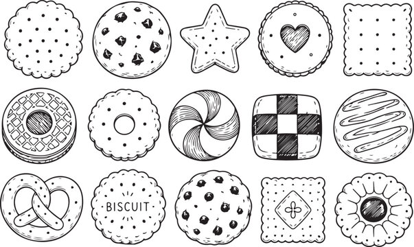 Set of hand drawn sketch cookies and biscuits on white background Vector