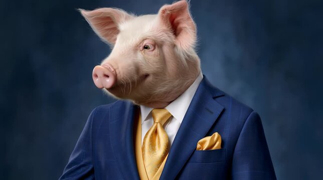 Portrait of a anthropomorphic smiling Pig dressed in a formal business suit	
