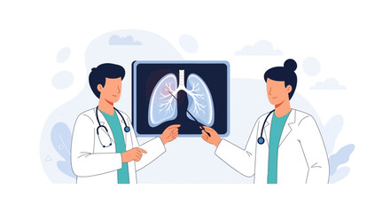 Fototapeta premium Doctors Analyzing Lungs X-ray, Medical Consultation, Diagnostic Imaging, Respiratory Health