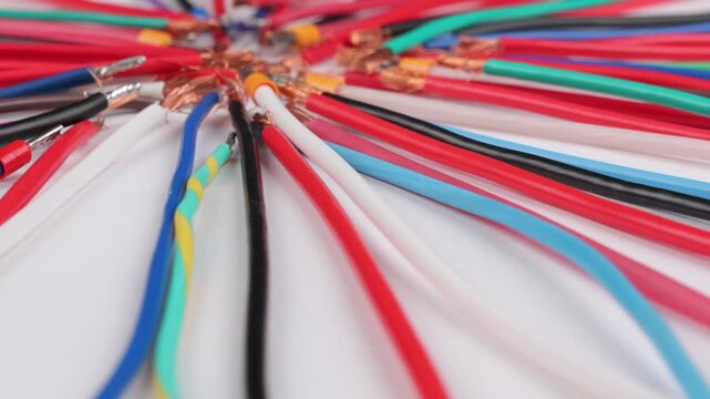 Color insulated copper electrical wiring wires for electrical switchboard assembly. 