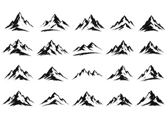 Fototapeta premium Mountain brush set. Set of hand drawn brushes on a white background