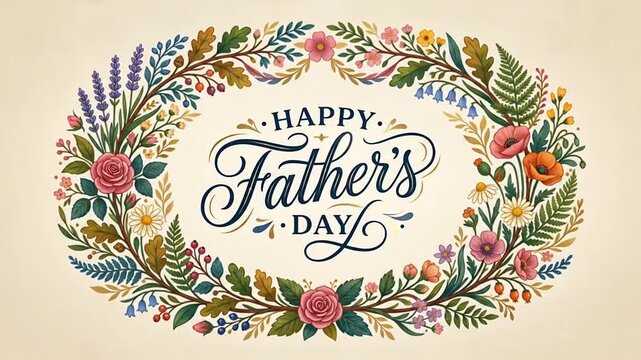 Floral Father's Day greeting cards with intricate blossoming wreaths capturing festive affection