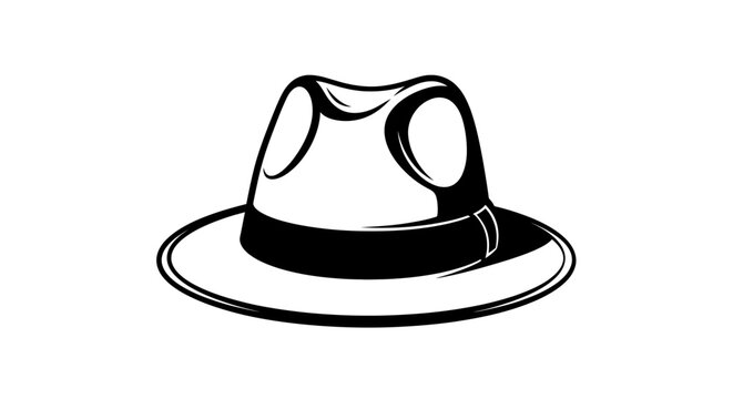 Classic fedora hat black and white icon style