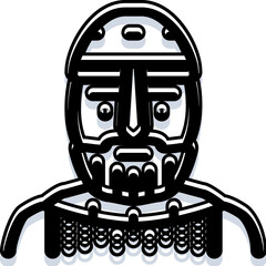 Fototapeta premium Medieval warrior headshot in monochrome, helmet and chainmail silhouette icon conveying strength, defense, protection, and historical battle readiness on white background