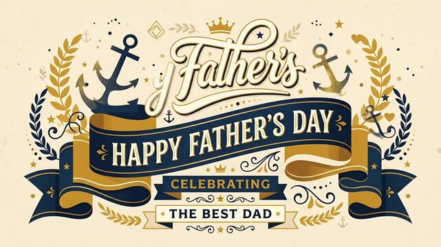 Celebratory Father's Day graphics emphasizing appreciation for dads with nautical and laurel motifs