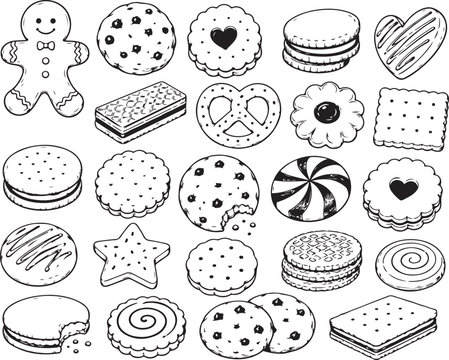 Set of hand drawn cookies and biscuits collection on white background Vector