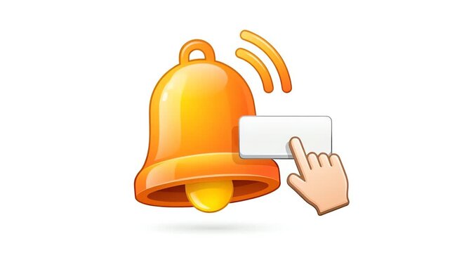 Golden glossy notification bell ringing as hand clicks button