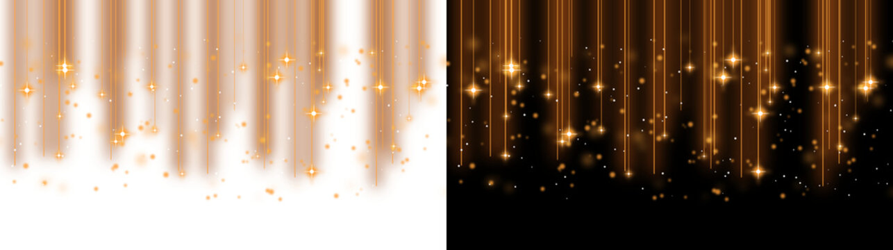 Sparkling golden falling stars with luminous light trails and glittery cosmic dust, isolated on transparent background
