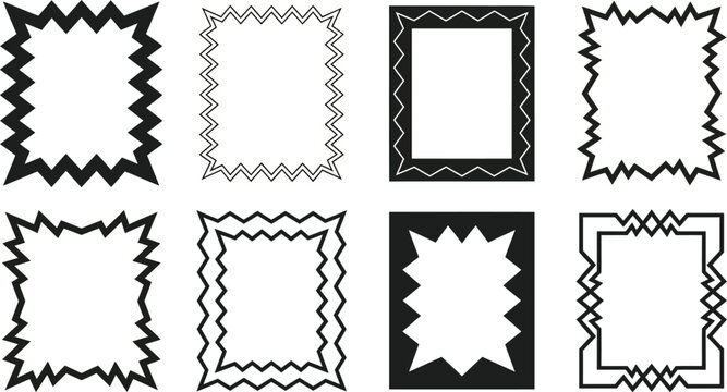 set of various comic book style speech bubbles and frames for dialogue or text  empty white space for customization