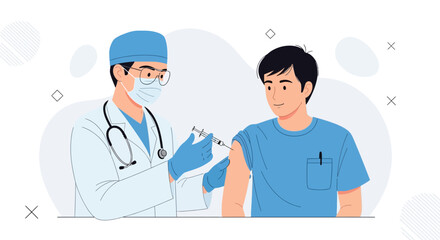 Fototapeta premium Doctor Administering Vaccine Injection to Patient, Healthcare Vaccination Concept Illustration